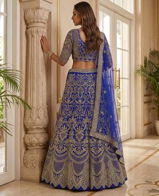 BLUE COLOUR Sequins & Cording Embroidered Butterfly Net Lehenga Choli Set 3