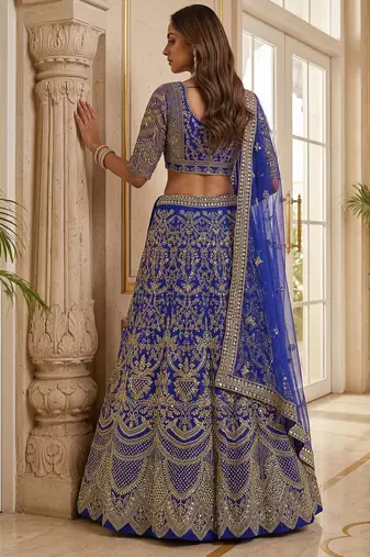 BLUE COLOUR Sequins & Cording Embroidered Butterfly Net Lehenga Choli Set