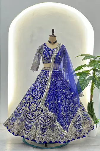 BLUE COLOUR Sequins & Cording Embroidered Butterfly Net Lehenga Choli Set