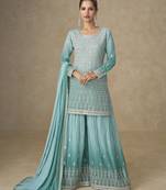 Sky blue colour real georgette mirror work palazzo suit set