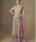 Beige colour real georgette mirror work palazzo suit set