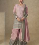 Pink colour real georgette mirror work palazzo suit set