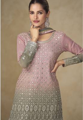 Pink real georgette mirror work palazzo suit set 2