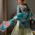 Aqua blue colour satin silk embroidered kurti gharara set with printed tebby dupatta