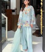 Sky blue crape silk sequin embroidery salwar suit set