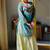 Aqua blue colour satin silk embroidered kurti gharara set with printed tebby dupatta