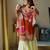 Orange colour satin silk embroidered kurti gharara set with printed tebby dupatta