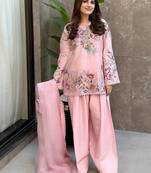 Pink crape silk sequin embroidery salwar suit set