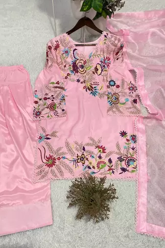 Pink crape silk sequin embroidery salwar suit set