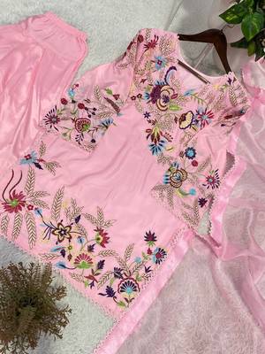 Pink crape silk sequin embroidery salwar suit set 3