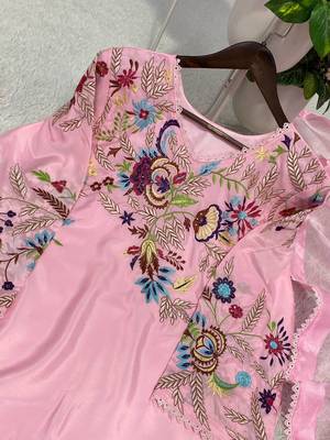 Pink crape silk sequin embroidery salwar suit set 4