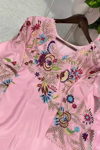 Pink crape silk sequin embroidery salwar suit set