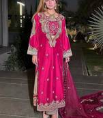 Pink colour premium chinon embroidered kurta suit set with dupatta