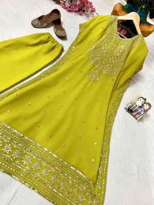 Green faux georgette embroidered kaftan pant set 3