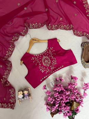Pink premium chinon embroidered kurta suit set with dupatta 4