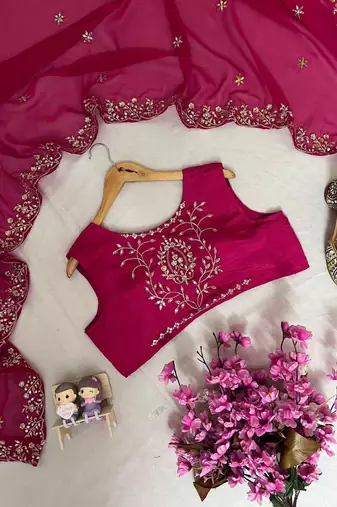 Pink premium chinon embroidered kurta suit set with dupatta