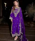 Purple colour premium chinon embroidered kurti pant set with dupatta