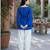 Blue colour bandhej print cotton top with farshi pant set
