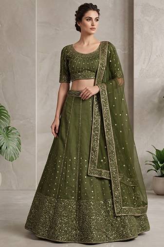 Green sequin wedding Lehenga choli with dupatta