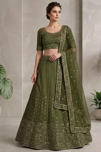 Green sequin wedding Lehenga choli with dupatta