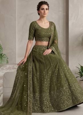 Green sequin wedding Lehenga choli with dupatta 2