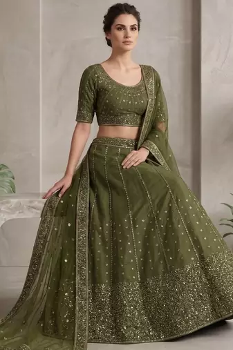 Green sequin wedding Lehenga choli with dupatta