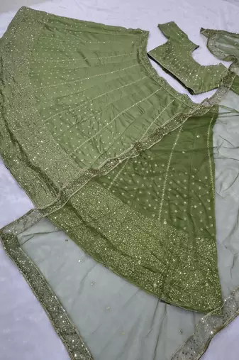 Green sequin wedding Lehenga choli with dupatta