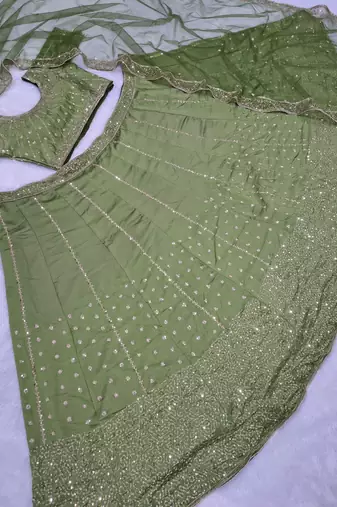 Green sequin wedding Lehenga choli with dupatta