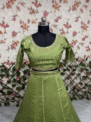 Green sequin wedding Lehenga choli with dupatta 5