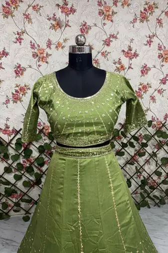 Green sequin wedding Lehenga choli with dupatta