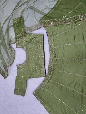 Green sequin wedding Lehenga choli with dupatta 6