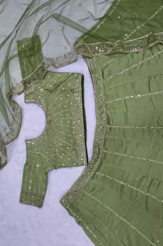 Green sequin wedding Lehenga choli with dupatta