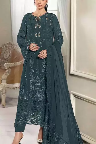 Grey crunchy with embroidery sequin work semi-stitched salwar suit