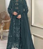 Grey crunchy with embroidery sequin work semi-stitched salwar suit