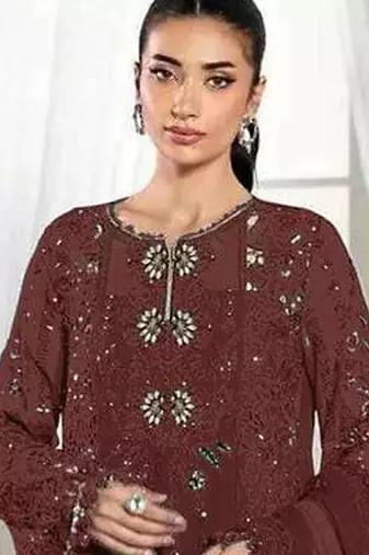 Coffee crunchy with embroidery sequin work semi-stitched salwar suit