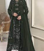 Green crunchy with embroidery sequin work semi-stitched salwar suit