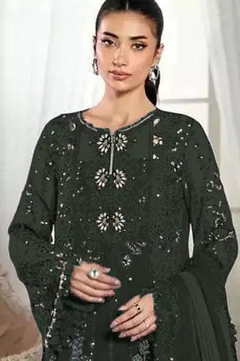 Green crunchy with embroidery sequin work semi-stitched salwar suit