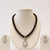 Dark Brown Freshwater Pearl Beaded Necklace and Earring Set with Silver Flower Pendant