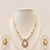 Pearl Beaded Necklace Set with CZ Round Pendant, White, Gold-Tone Accents, Earrings Included, Bridal Jewellery