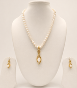 Pearl Necklace and Earring Set, White, Gold-Tone Twisted Pendant, Bridal Jewellery