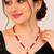 Red Crystal Beaded Necklace Set with Pearl Accents, Gold-Tone Ruby Pendant and Earrings