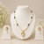 Pearl Necklace Set with Green Beads, Gold-Tone Pendant, Drop Earrings, White, Ethnic Style