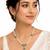 Pearl and Green Stone Necklace Set with Earrings, Gold-Tone Pendant, White and Green