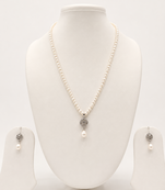 Pearl Necklace Set with CZ Pendant and Matching Drop Earrings, White, Silver-Tone, Bridal Jewellery