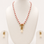 Pearl and Red Coral Beaded Necklace Set with Gold-Tone Pendant, Drop Earrings, Traditional Indian Style