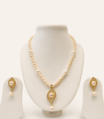 Pearl Necklace and Earring Set, White, Gold-Tone Pendant, Bridal Jewellery Set