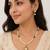 Pearl Necklace Set with Green Beads, Gold-Tone Pendant, Drop Earrings, White, Ethnic Style