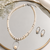 Pearl Beaded Necklace and Earring Set, White, Crystal Oval Pendant, Rhinestone Accents, Bridal Jewellery