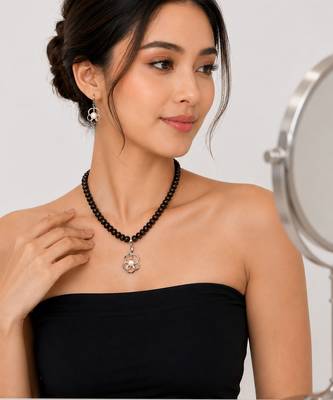 Dark Brown Freshwater Pearl Beaded Necklace and Earring Set with Silver Flower Pendant 3