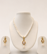 Pearl Necklace and Earring Set, White, Gold-Toned Pendant, Freshwater Pearl, Bridal Jewellery